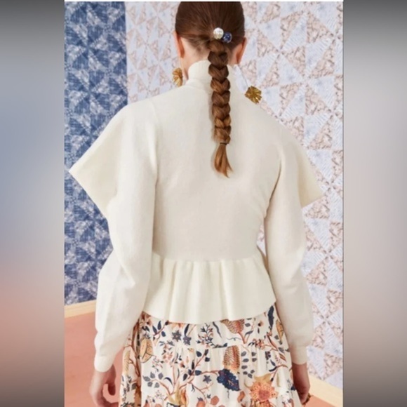 ULLA JOHNSON ROSA WOOL TURTLENECK STRUCTURED PEPLUM IVORY SWEATER PETITE - Picture 5 of 16